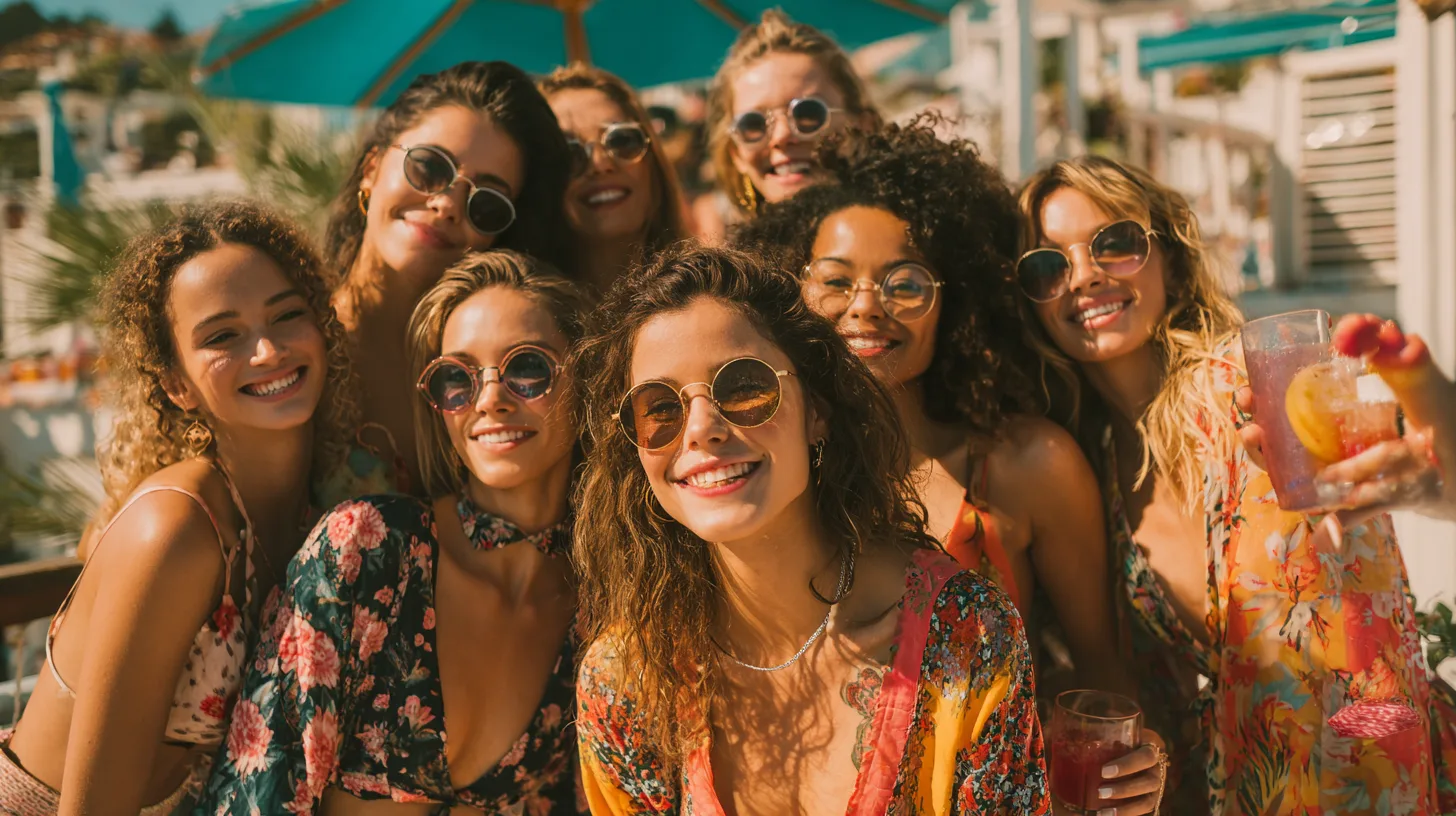 Un groupe d'amies rit ensemble lors d'un enterrement de vie de jeune fille en plein air