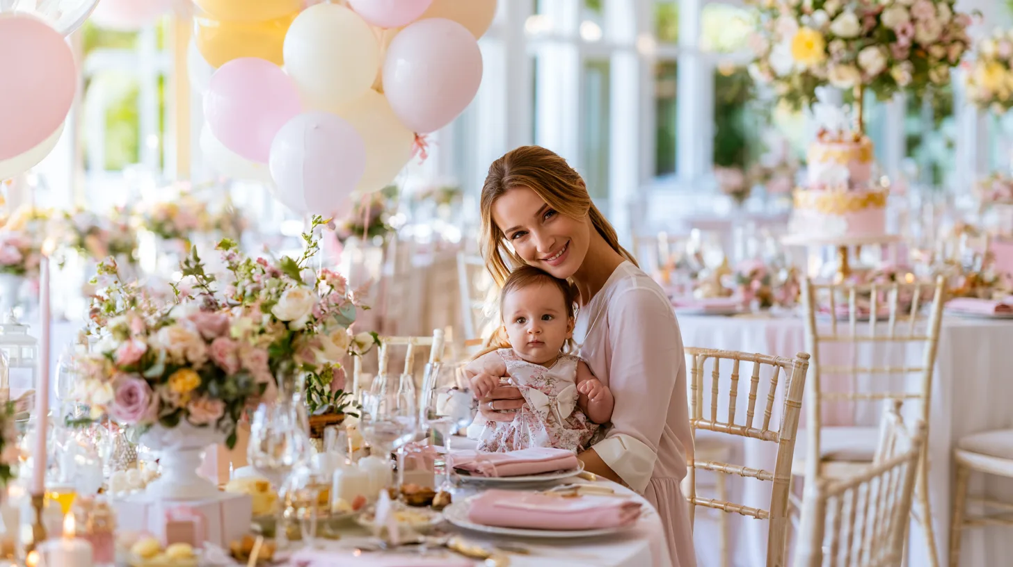 Une famille réunie et souriante lors d'un baptême, lumière douce et ambiance tendre